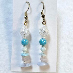 J24 Handmade Dangle Earrings with Rose Quartz, Larimar, Blue Lace Agate